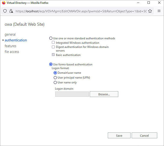 the screenshot of Exchange server OWA authentication